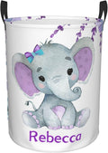 Purple Elephant Flower Customized Laundry Basket with Name Collapsible Waterproof Organizer Bin Laundry Hamper with Handle for Clothes Toys Bedroom.