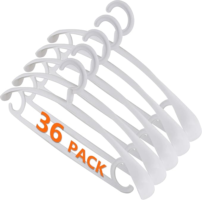 DEDU Plastic Clothes Hangers 36 Pack, Extra Thick Wide Shoulder Coat Hangers with 360° Swivel Hook Non Slip, Sweater Hangers Suit Hanger for Suits, Sweater, Dresses, Pants (White)