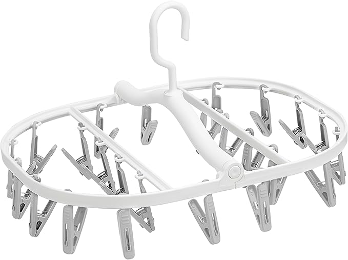 Premium Foldable Clothes Drying Hanger with 24 Clips, Anti-Rusty Plastic Drying Rack for Socks, Lingeries, Delicates and Baby Clothes (Grey)