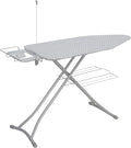 STO STO Ironing Board 48" x 18" with Iron Holder, Cord Holder and Clothes Rack, Adjustable Height 27" to 37", Full Size Foldable Iron Board with Silver Coated Cotton Removable Cover, Gray Checkered