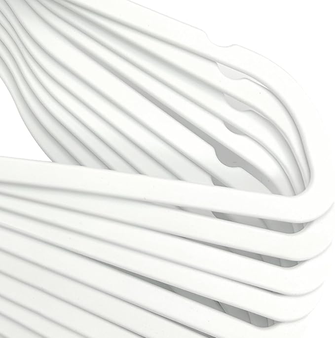 10 Pack Anti-Slip Rubber Coated Hangers, Space Saving, Durable, Gentle, Clothes, White Hangers for Closet, Non-Slip, Heavy Duty, Velvet, Coats, Pants, Wardrobe Essentials, Holiday