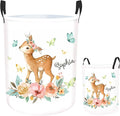 Custom Name Deer Laundry Baskets for Nursery Utility Room, Personalized Toddler Laundry Basket with Name, Customize Baby Name Laundry Hamper Kids Storage Organizer 2 Sizes