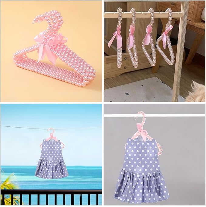 Pearl Pet Clothes Hanger Small Dog Garment Rack with Decorative Bow Lightweight Plastic Coat Hangers for Pet Clothes Storage 7.87X6.29X0.39In