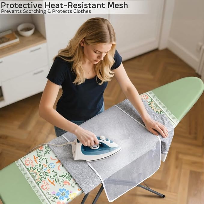 FIOBEE Ironing Board Cover and Pad Extra Thick Iron Board Pad with Heat-Resistant Mesh Padded Iron Board Covers Adjustable Buckle & Elastic Edges for 15x54 Standard Size Ironing Board, Sage Green
