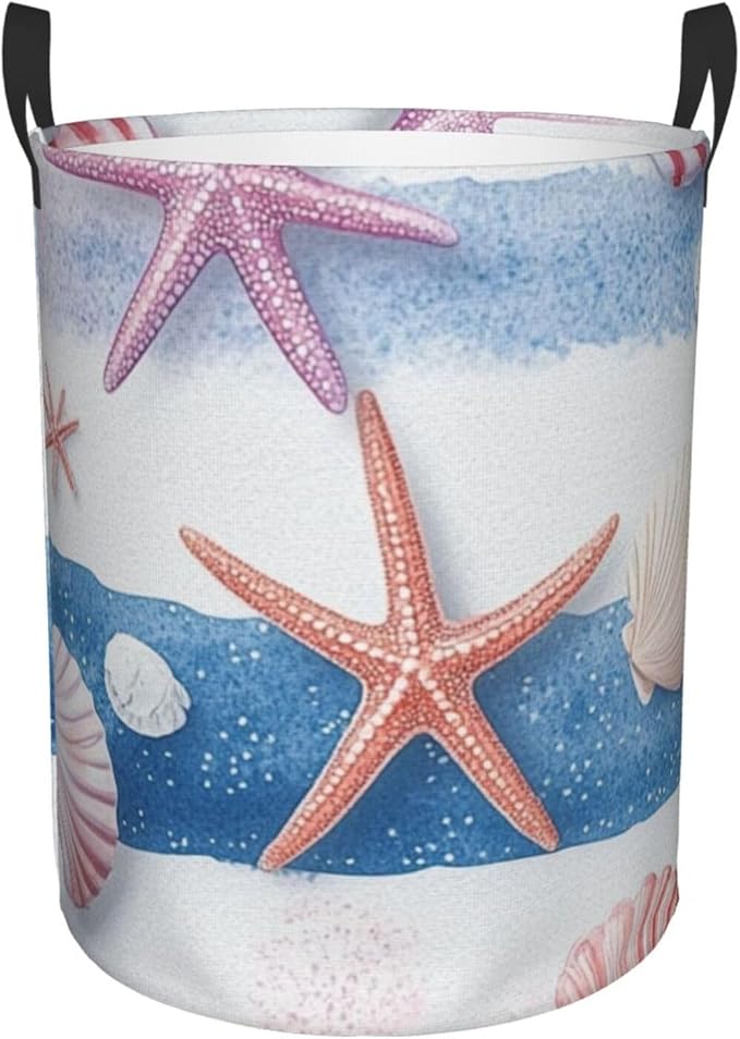 Ocean Seashell And Starfish Print Laundry Basket For Storage Bins Gift Baskets Bedroom Clothes Hamper