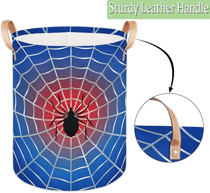 Large Laundry Basket Hamper - Blue Red Spider Web 62L Collapsible Storage Bin for Blankets,Kids Toys, Dirty Clothes, Tall Baby Nursery Hamper for Bathroom, Boys Bedroom Decor,Gift Basket