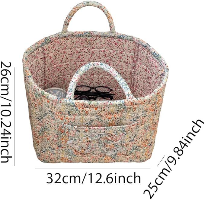 Quilted Laundry Basket Floral Storage Basket Cute Fabric Laundry Baskets Large Boho Foldable Nursery Hamper (Floral01)