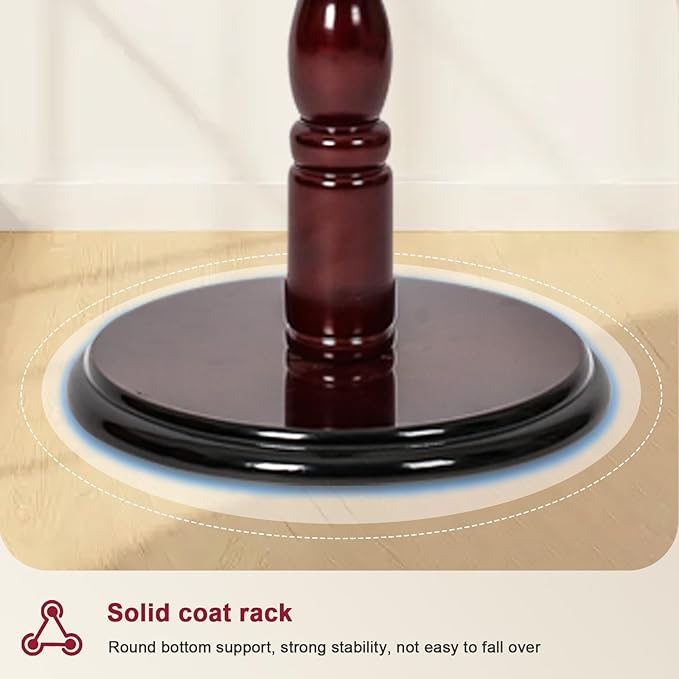 Wood Coat Rack Freestanding with 14 Hooks, 73 Inches Adjustable Height Coat Rack Stand, Vintage Hall Tree Coat Racks with Stable Round Base for Entryway, Bedroom (Begonia color)