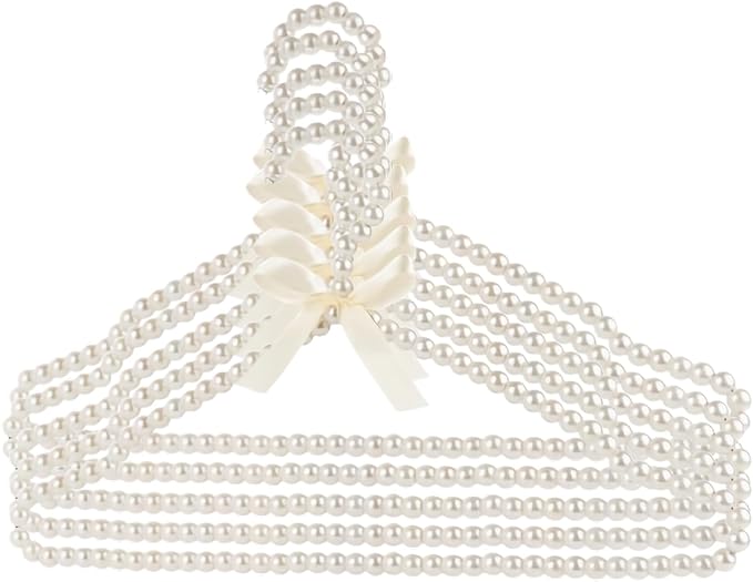 16 inch Pearl Hanger Cute Ribbon Bow Hanger Metal Elegant Clothes Hangers for Wedding Dress Photographing or Decorate Your Closet (5, Beige)