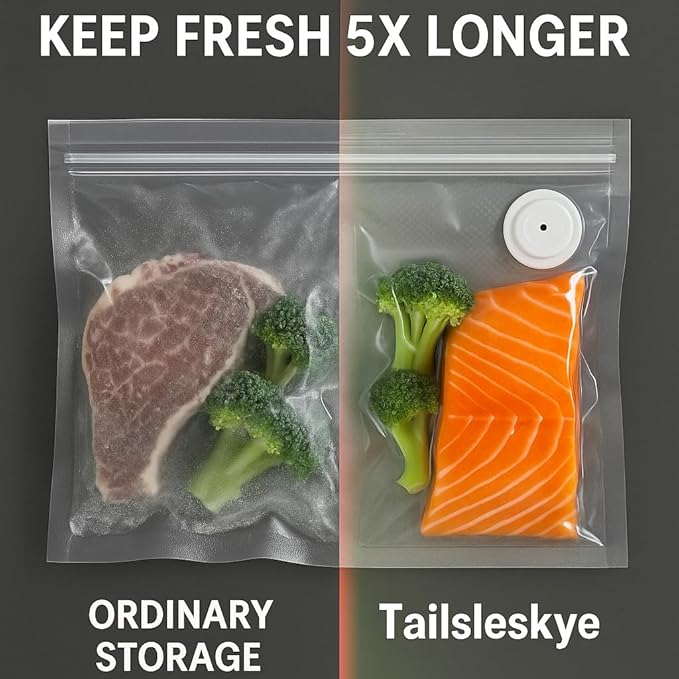 Vacuum sealer bags for food,reusable vacuum seal bags, storage bags vacuum sealed with air valve, double zipper. (13.4 * 11.8inch) 20pcs.