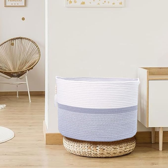 Cotton Rope Storage Bin,Natural Handmade Woven Hamper for Living Room,Blanket Basket for Clothes, Pillows, Towels (gary, 100L)