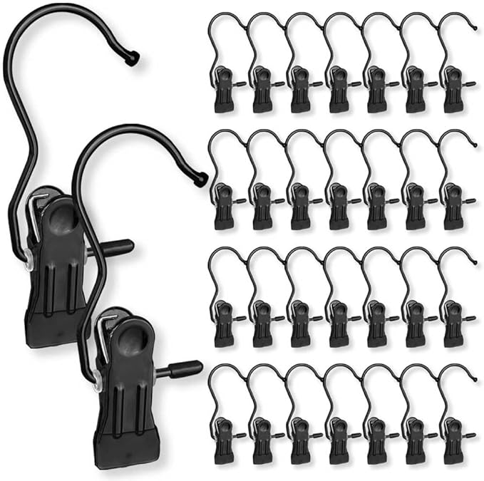 Hangers Clips,Stainless Hooks for Closet Hooks,Heavy Duty Clothespins Laundry Hanging Hooks,Travel Portable Clothes,Boot Tall Towel Hats Socks Pants and Bras (30, Matte Black)