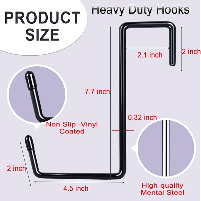 Vinyl Coated Heavy Duty Large Hooks for Hanging,Rafter Hanger Hook,Garage Bike Hooks,Ladder Hooks Storage Organizer,Large Object,Tools,Hose,Ropes and Pool Equipment Hooks Black 4 Pack