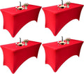 4 Pack - Elegant Red Stretch Spandex Table Cover (48Lx24Wx30H Inches), Non-Iron Fitted Tablecloth for 4-Foot Rectangular Folding Tables -Ideal for Banquets, Weddings & Festivals