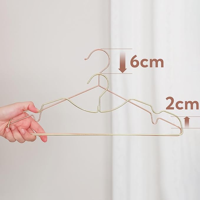 Metal Clothes Hanger, Ultra Slim & Short Neck Hanger,Space Saving Durable Non-Slip Felt Hangers, Closet Organizer (Gold)