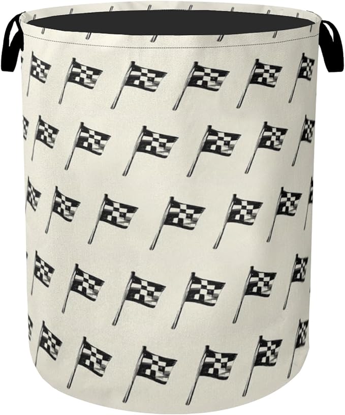 Racing Flag Foldable Canvas Laundry Basket with Handles - Toy Organizer, Heavy Duty for Home，Bedroom, Dorm, Bathroom
