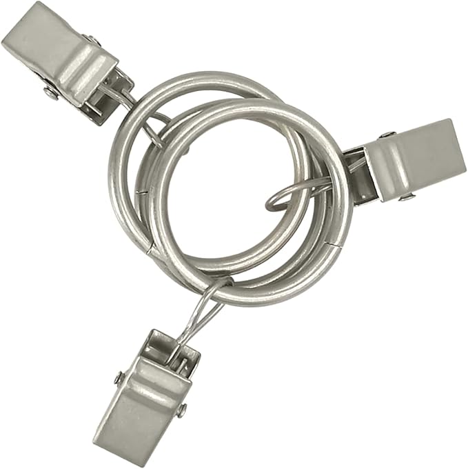 44 Pack Matte Silver Curtain Rings with Clips, Curtain Hooks Hangers Clip Rings for Hanging Drapes Bows Hat, Drapery Rings 1 in I D, Fits up to 5/8 in Diameter Curtain Rod.
