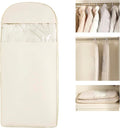 Space Saving Hanging Garment Bag with Self Compression Zipper - Organizer for Closet(Beige,L)