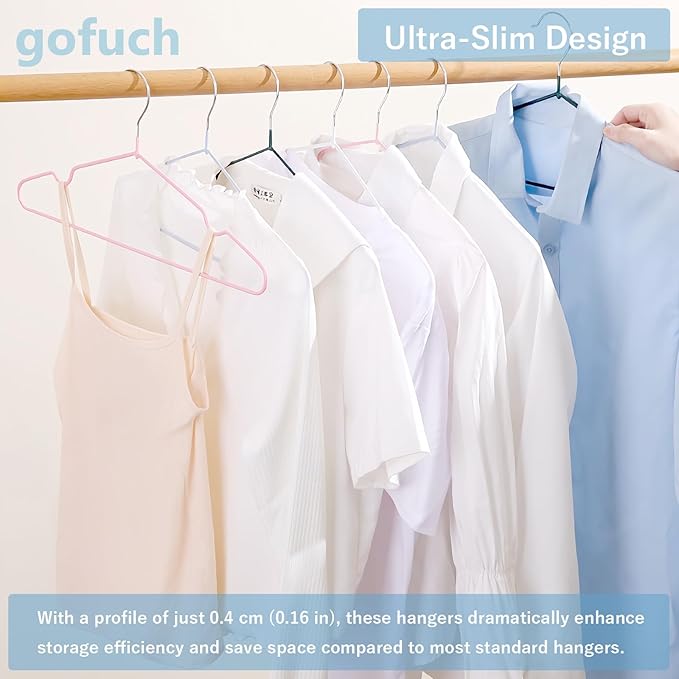 Ultra-Thin Metal Hangers, 100 Pack Non-Slip PVC Coated Space Saving Clothes Hangers for Closet, 16 inch Wide for Suits, Dresses, Jackets（Gray）