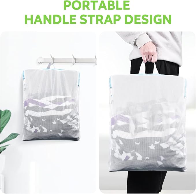 OTraki Large Mesh Laundry Bag 24x32 inch Hanging Lingerie Bag Mesh Laundry Bags with Handles Delicates Hanging Laundry Washing Machine Zipper Opening Wash Bag for Coat Sweater Sock Sheet, White