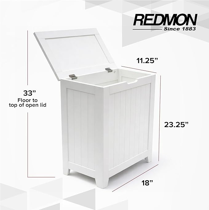 Redmon 18'' x 11.25'' x 23.25'' Contemporary Country Wainscot Style Wooden Clothes Hamper for Bedroom, Bathroom, and Laundry Room, White