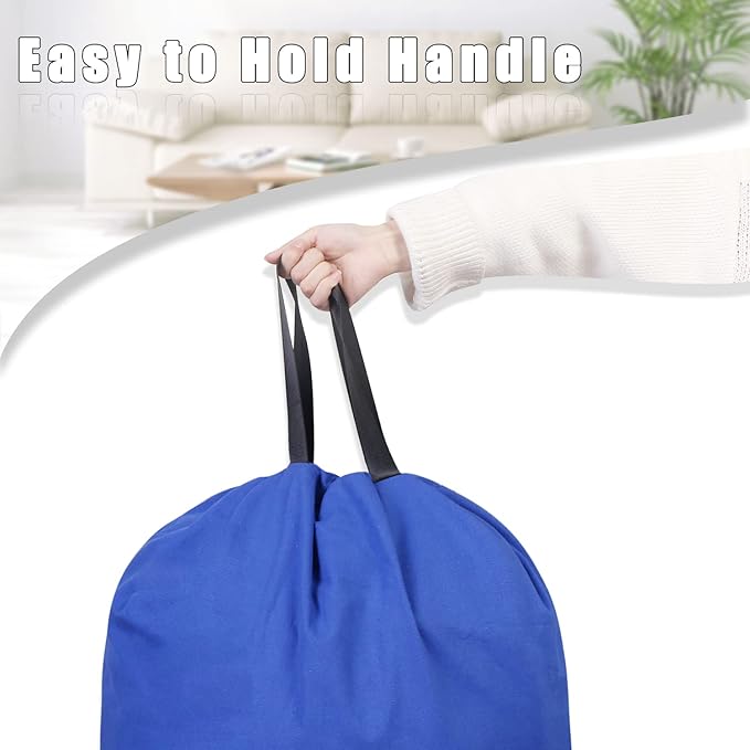 Sanlykate Large Canvas Cotton Laundry Bag with Drawstring & Handles, Heavy Duty Durable Dirty Clothes Organizer, Tear Resistant Hamper Liner Storage Bag, Travel Sack, 25.5 x 34inch - Royal Blue