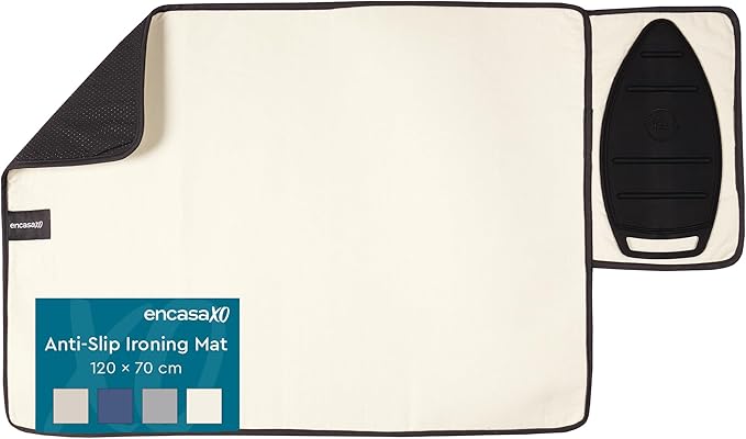 Encasa XO Ironing Mat/Pad (Small 28"x20") with 3mm Padding, Anti-Skid Design & Silicone Iron Rest for Steam Pressing on Tabletop or Bed - Heat Resistant, Portable, Quilting & Travel Blanket - Natural