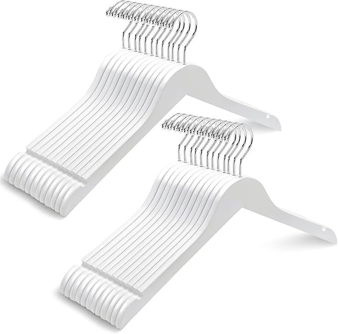 Amber Home 24 Pack White Wooden Hangers, White Wood Shirt Hangers with Notches for Dress, Clothes Hangers for Jacket, Coat, Bridal