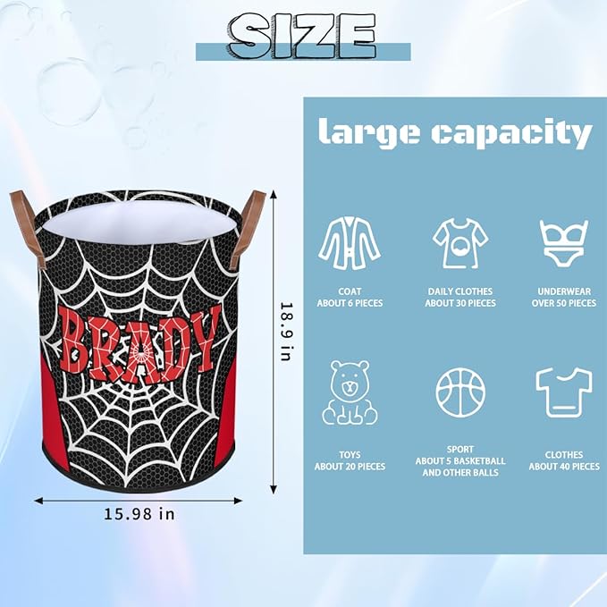 Spider Wed Personalized-Laundry-Hamper-Basket for Kids Custom Name Collapsible Storage Organizer Bin Dirty Clothes Toys Hamper for Boys Nursery in Laundry, Bedroom, Bathroom Wed-5