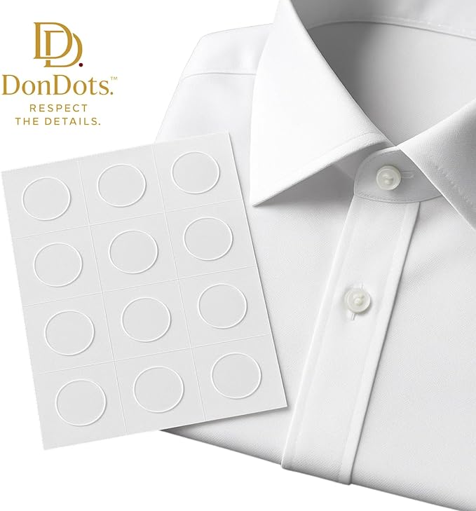 Adhesive Collar Stay Dots for Dress Shirts, Invisible Collar Support, Fabric-Safe, No-Sew Alternative to Collar Stays, Don Dots All-Day Hold