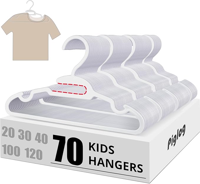 Baby Hangers - 70 PCS Kids Plastic Hanger, 11.4 in White Childrens Hangers for Clothes Closet Nursery, Non-Slip & U-Shape Toddler Hanger for Babies Kids Child Infants, Non-Distorting Design