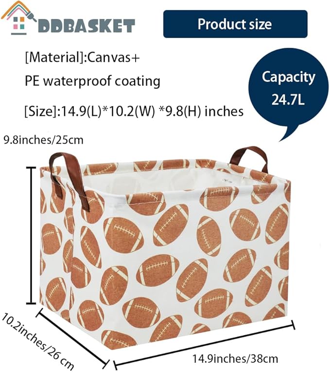 Rectangular Football Basket Kids Storage Basket Baby Boy Basket Kids Storage Bin Organizer Box Boys Room Decor for Home(Football)