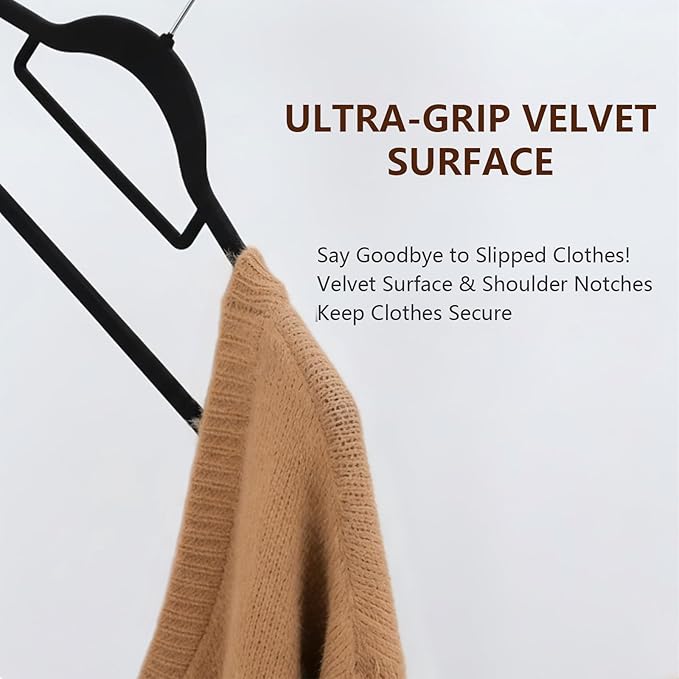 30 Pack Slim Non-Slip Velvet Hangers, Heavy Duty Space Saving Felt Coat Hangers with 360° Rotating Silver Hook (Grey)