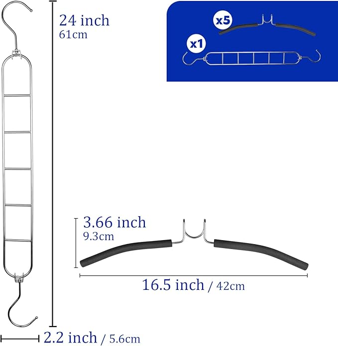 4 Pack 5-in-1 Anti Slip Stainless Metal Clothes Hange,Space Saving Thin Shirt Hangers,Multi Layers Magic Sweater Hanger,Used for Wardrobe Organizer or Vacation and Business Trips