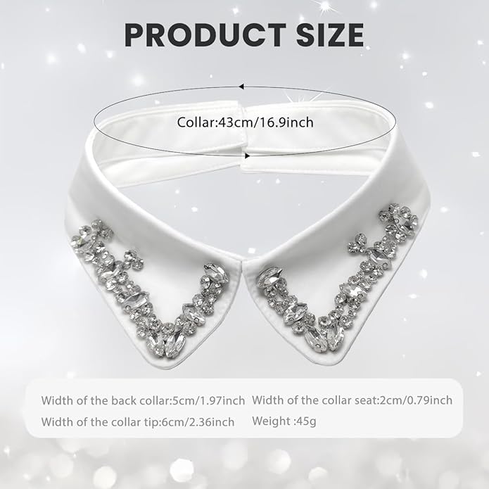 erioctry Rhinestones Fake Collar White Detachable Faux Blouse Lapel Choker for Women Girls Party Wear