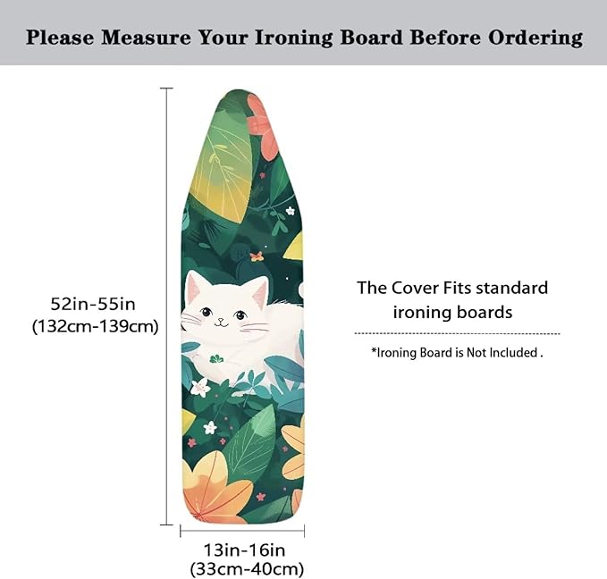 GLENLCWE Hawaiian Cat Green Palm Ironing Board Cover All Standard Thick Ironing Boards Replacement with Elastic Band,15x54 Inch White Cat Print Ironing Board Cover Cloth for Women