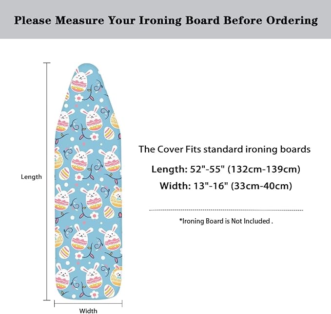 Flashideas Cute Bunny Ironing Board Cover and Pad Standard Size Ironing Board Cover and Pad Ventilate Extra Wide Ironing Pad for Table Modern Design, CZA12