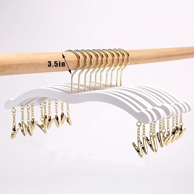 Besser 10 Pack Lingerie Hangers with Gold Metal Clips,Imitation Wood Grain Bralettes Bikini Hangers,Plastic Material Hangers for Bras,Tank Tops,Bralettes, Bikini