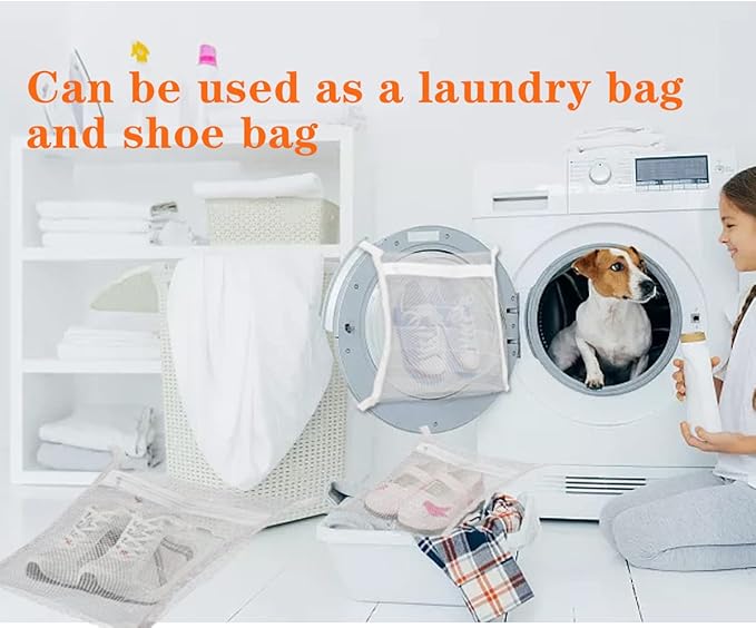 4Pack Sneaker Dryering &Washing Machine Bag, Dryer for Shoes, Clothing & Laundry - Elastic Strap Adjuster for Most Dryers Machines Door in Laundry Room (15.7x15.7 Inch)