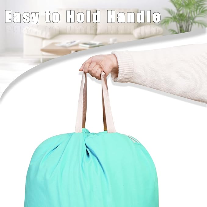Sanlykate Large Canvas Cotton Laundry Bag with Drawstring & Handles, Heavy Duty Durable Dirty Clothes Organizer, Tear Resistant Hamper Liner Storage Bag, Travel Sack, 25.5 x 34inch - Lake Blue