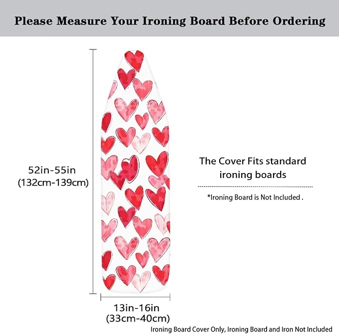 Love Red Heart Ironing Board Cover 15″x54″ Valentines Day Ironing Pad Covers with Elastic Edge Scorch Resistant for Ironing Board for Women