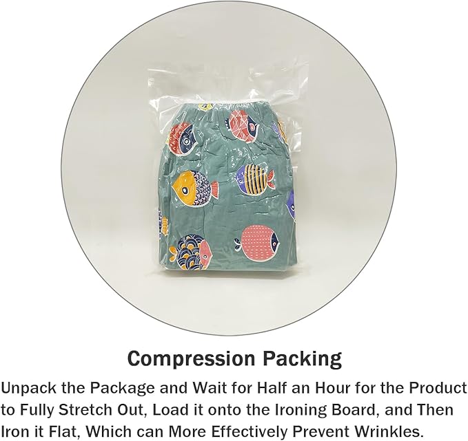 Ironing Board Cover and Pad Standard Size 15" x 54",3 Pairs of Hook and Loop Fastener Straps,Elastic Edges,Cotton Iron Board Cover with Scorch Resistant Thick Padding(Green+Fishes)