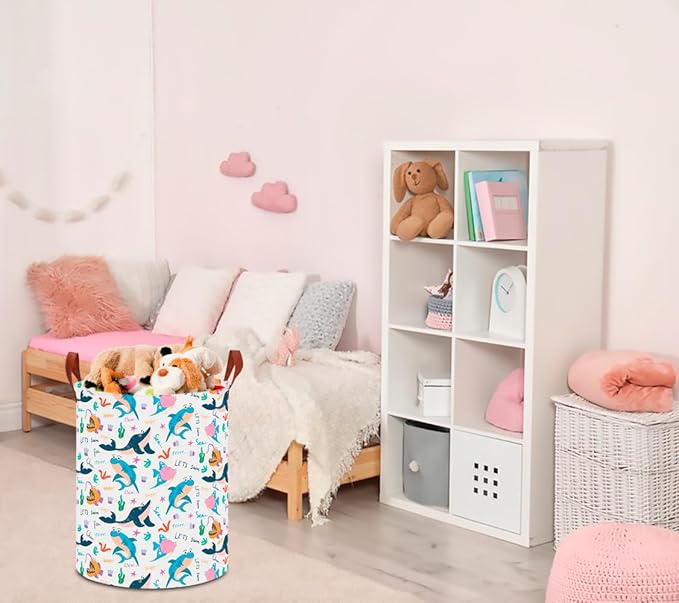 CLOCOR Large Laundry Basket,Waterproof Nursery Hamper,Collapsible Fabric Storage Container,Room Decor,Gift Basket（Cute Ocean