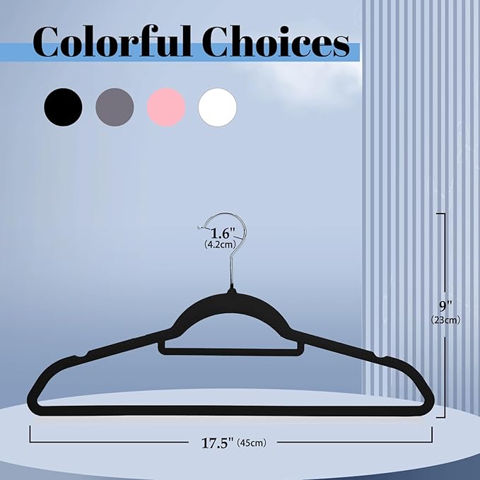 Smartor Black Velvet Hangers 20 Pack, Space Saving Clothes Hangers with Tie Bar, Non-Slip Felt Hanger with Shoulder Notches, Heavy Duty Suit Hanger for Coat, Shirt, Pants, Dress