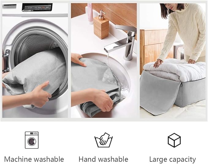 Breathable Canvas Cotton Soft Storage Bags with Handles & 3-side Zip, Good for Cotton Clothes Bedding Organizer Bins, Beige, 3pcs