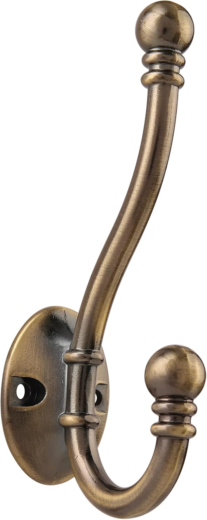HASWARE 6 PCS Double Prong Robe Hook, Large Dual Coat Hooks with 12 Pieces Screws Wall Mounted Hooks Robe Antique Hooks Hangers Heavy Duty for Home Coats Hat Clothes Hanger Towel Keys (Antique Brass)