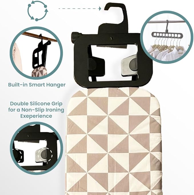 Compact Ironing Board Foldable | Hanging Iron Board with Safety Iron Stand & Rest for Small Space or Apartment, Thick Cover & Pad, Height Adjustable up to 33" Features 4 Steel Legs (36x13)