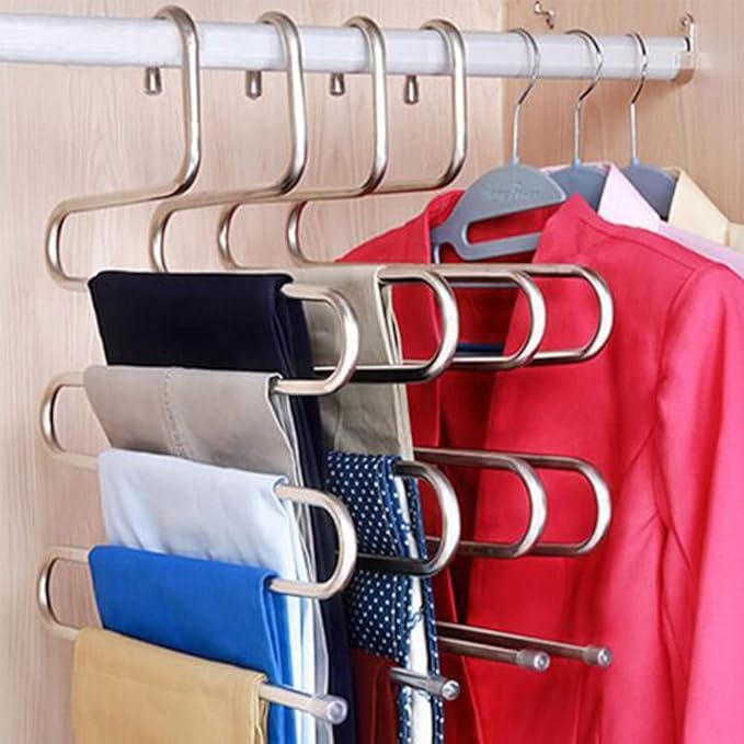 Magik 2-4 Pcs Trouser Pants Hanger Non-Slip S-Shape 5-Layer Rack Closet Space Saver (2)