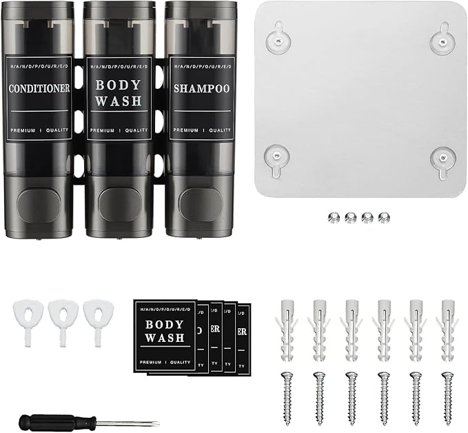 Shampoo and Conditioner Dispenser,Shower Dispenser 3 Chamber No Drill Wall-Mounted Shampoo Dispenser for Shower Wall Mounted Shower Soap Dispenser for Bathroom Hotel 3X300ML,Gun Grey