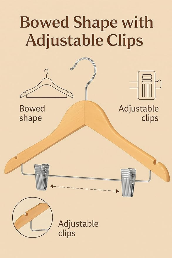 US TECH Heavy Duty Plastic Hangers with Adjustable Clips 10 Pack | Non Slip, Slim Design with Anti Rust Hook | Thin Hangers Space Saving for Closet | Ganchos de Ropa for Coat, Shirt, Suit, Pants
